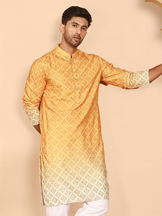 Ombre Printed Kurtas For Men ( KO 5074 Mustard ) [FF] [K-7-12]