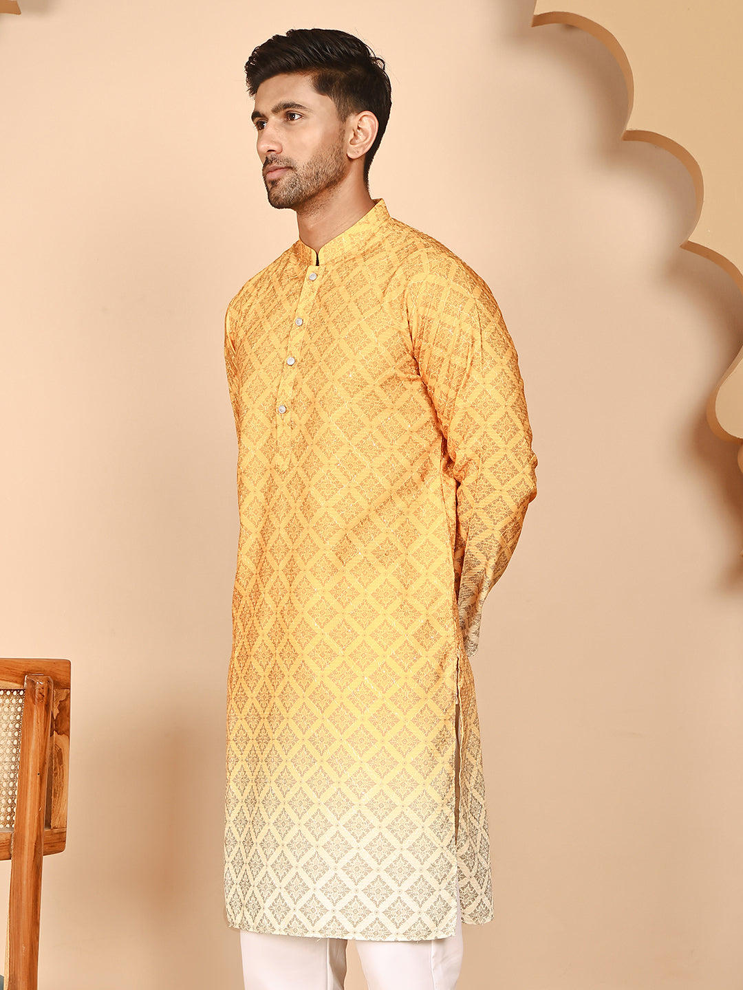 Ombre Printed Kurtas For Men ( KO 5074 Mustard ) [FF] [K-7-12]