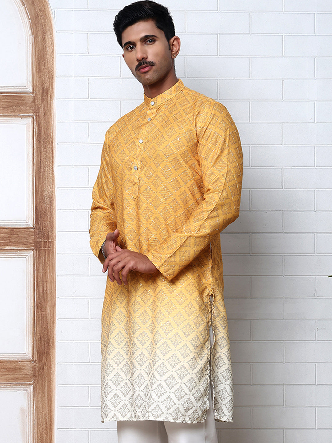 Ombre Printed Kurta For Men ( KO 5074 Mustard ) [FF] [K-7-12]