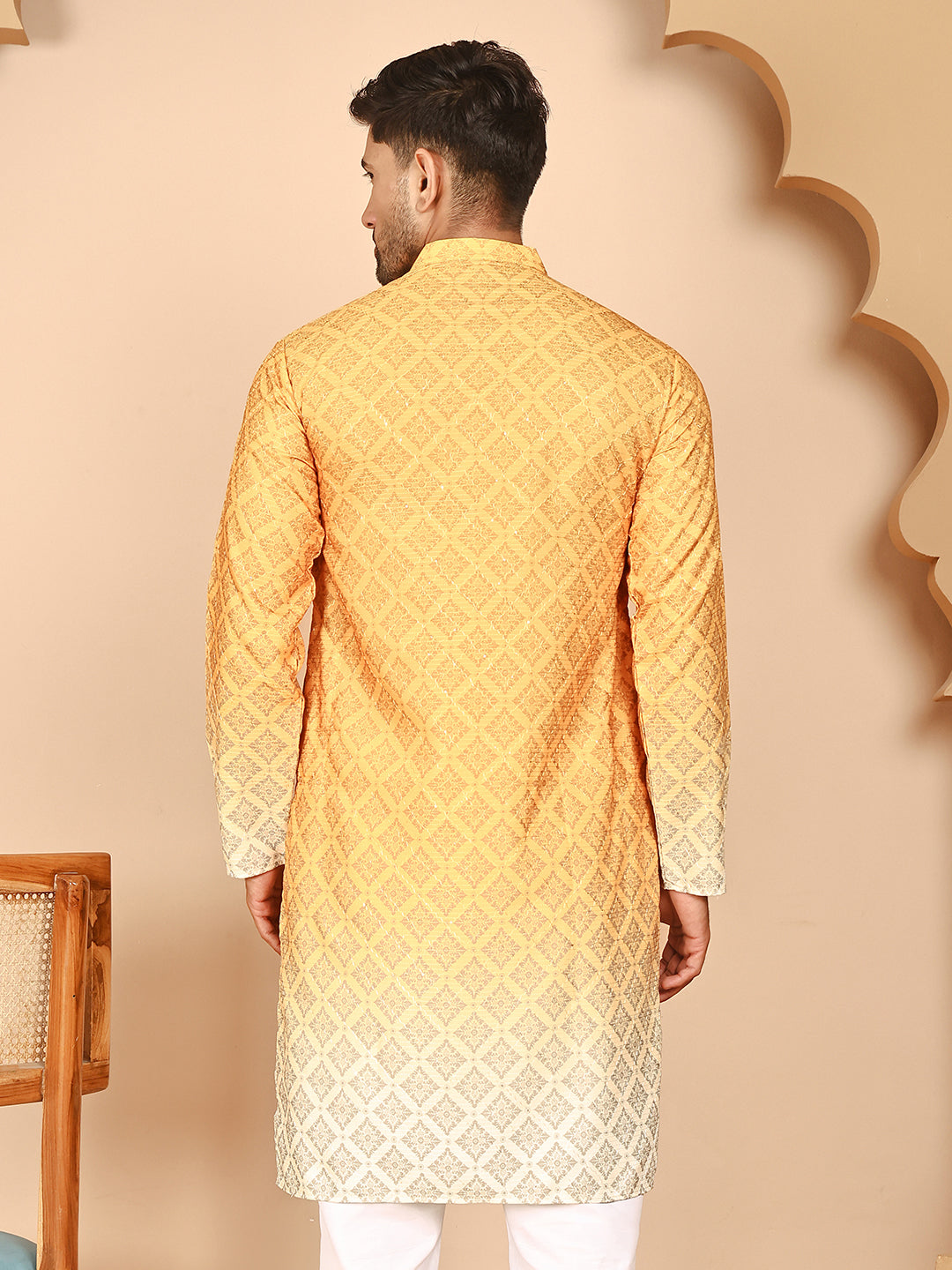 Ombre Printed Kurtas For Men ( KO 5074 Mustard ) [FF] [K-7-12]