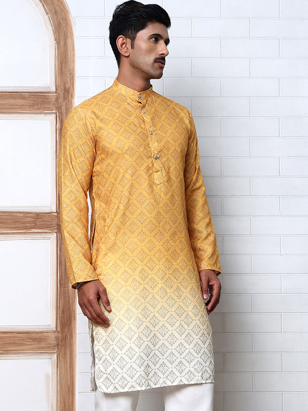 Ombre Printed Kurta For Men ( KO 5074 Mustard ) [FF] [K-7-12]