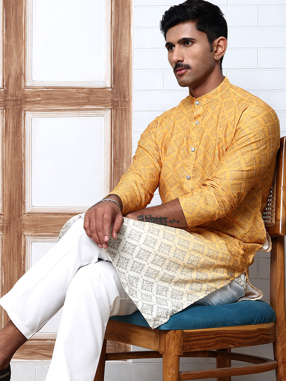 Ombre Printed Kurta For Men ( KO 5074 Mustard ) [FF] [K-7-12]