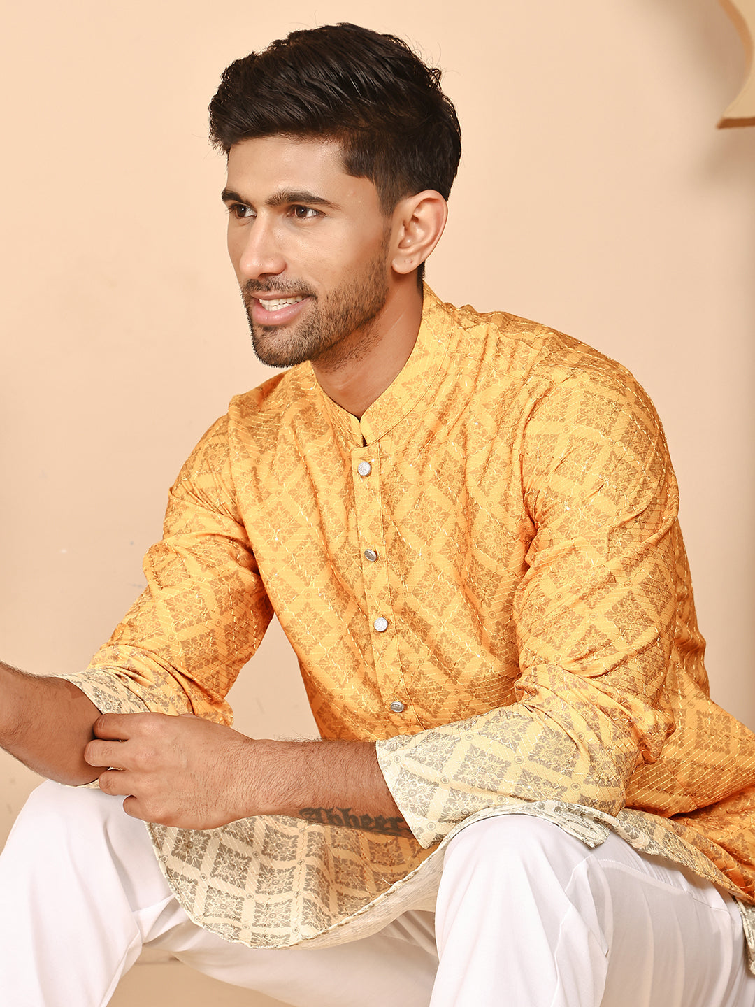 Ombre Printed Kurtas For Men ( KO 5074 Mustard ) [FF] [K-7-12]