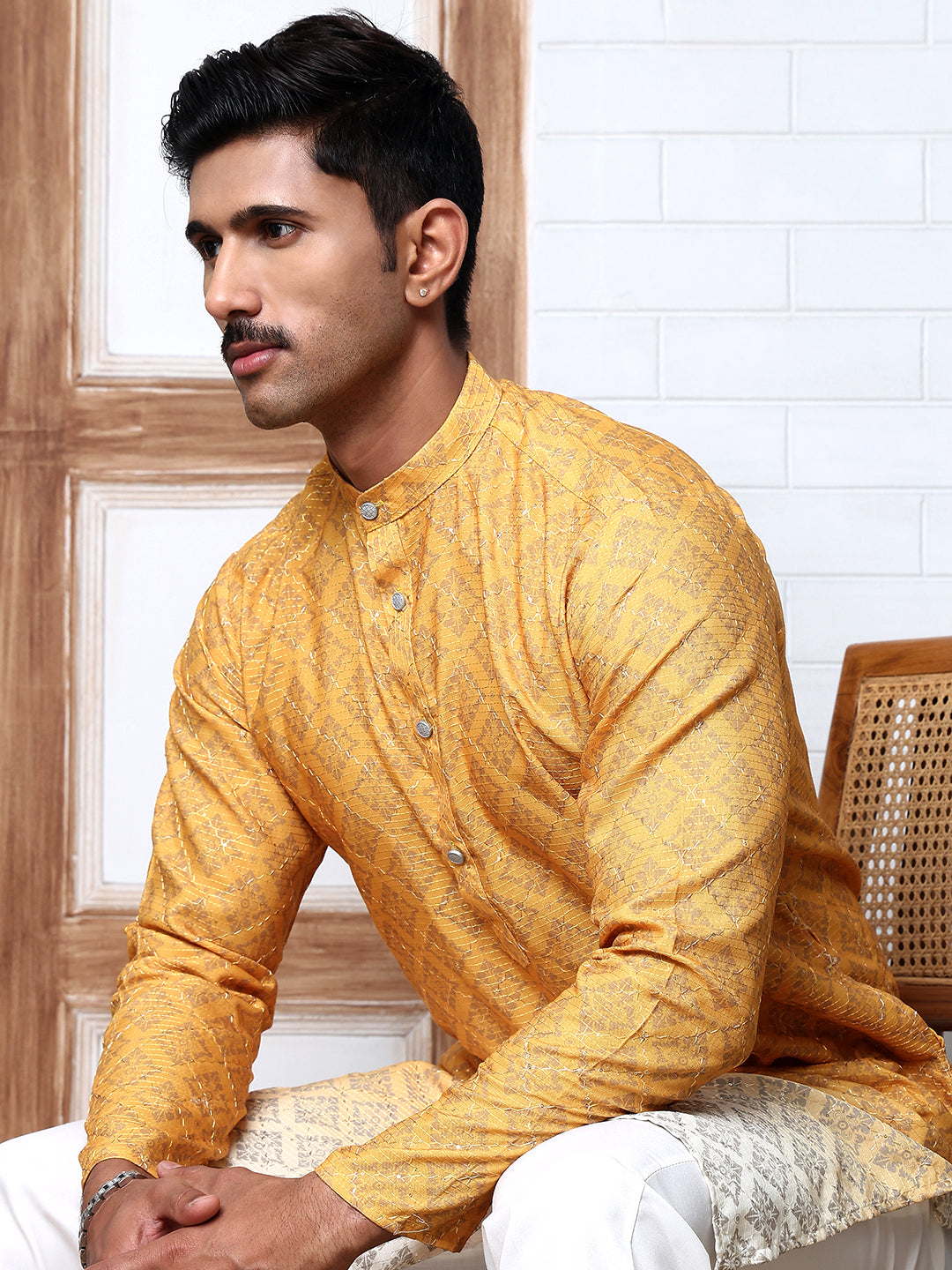 Ombre Printed Kurta For Men ( KO 5074 Mustard ) [FF] [K-7-12]