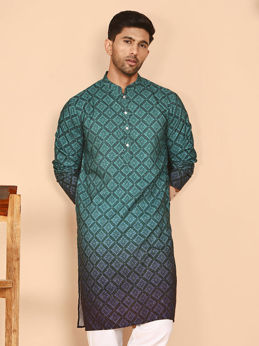 Ombre Printed Kurtas For Men ( KO 5074 Teal ) [FF] [K-7-12]