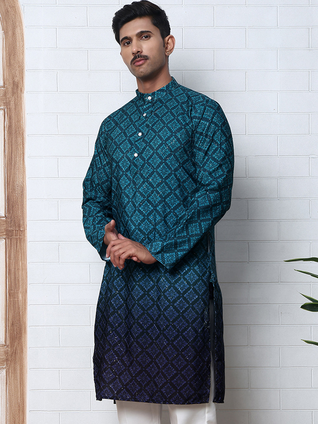 Ombre Printed Kurta For Men ( KO 5074 Teal ) [FF] [K-7-12]