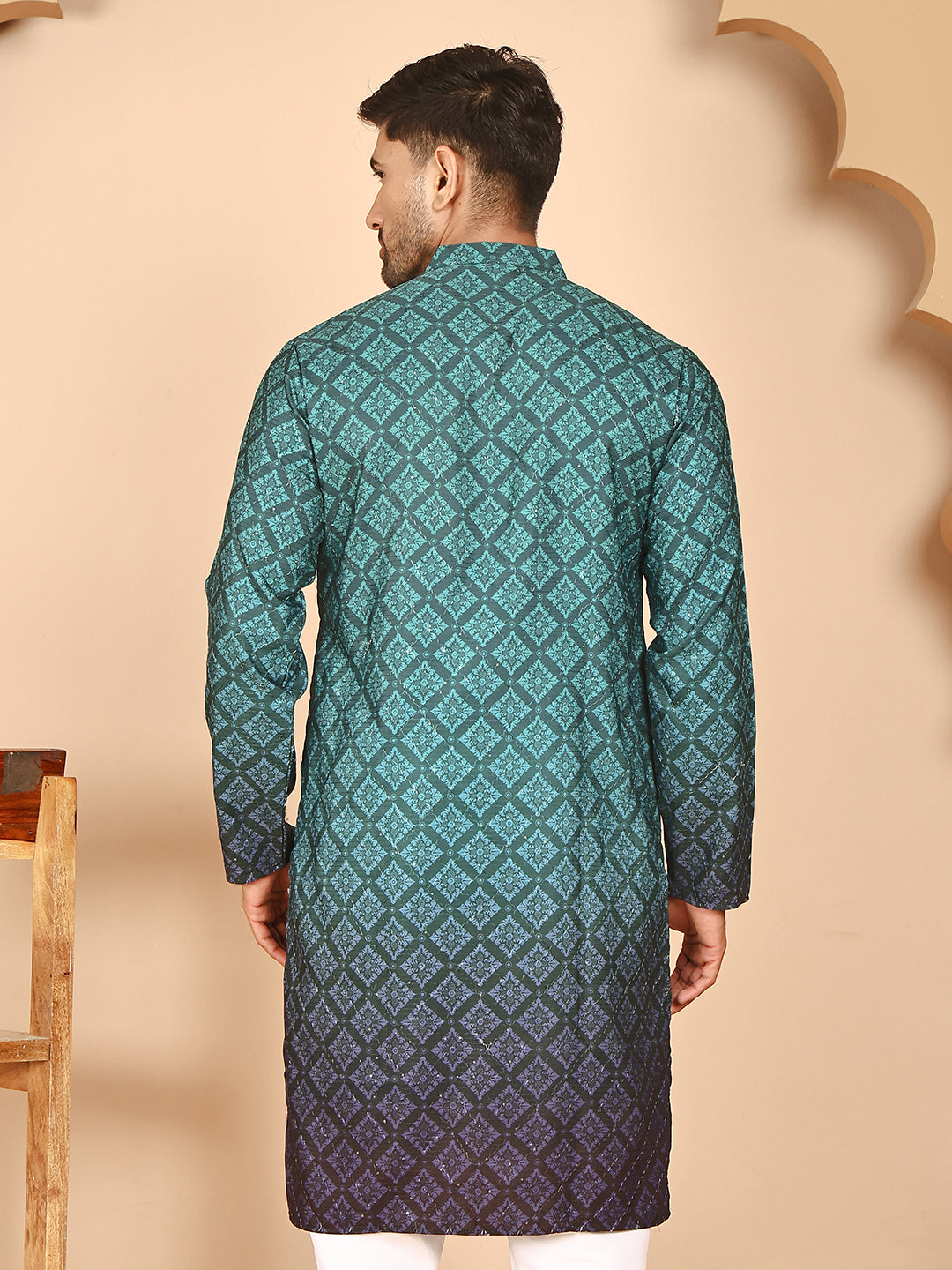 Ombre Printed Kurtas For Men ( KO 5074 Teal ) [FF] [K-7-12]