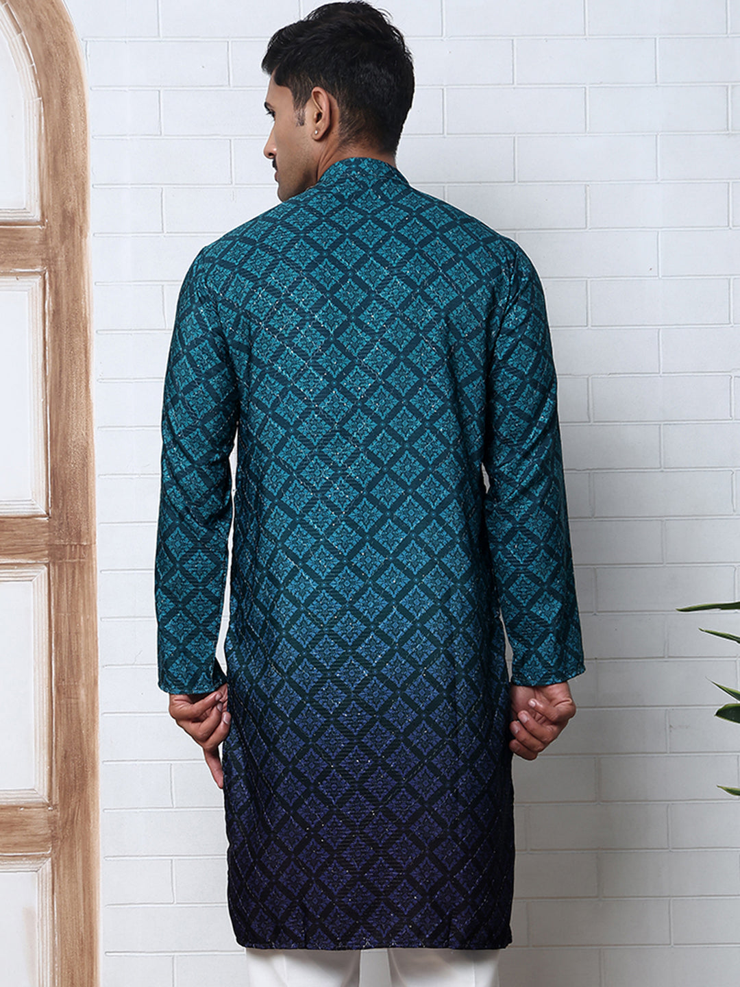 Ombre Printed Kurta For Men ( KO 5074 Teal ) [FF] [K-7-12]