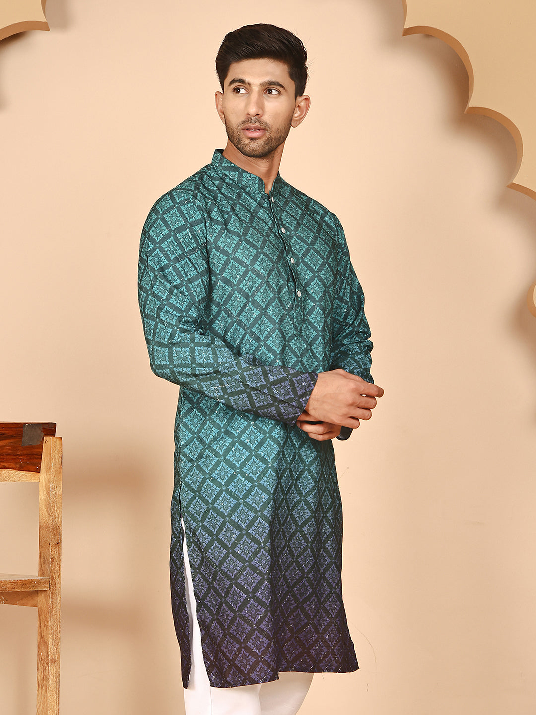 Ombre Printed Kurtas For Men ( KO 5074 Teal ) [FF] [K-7-12]