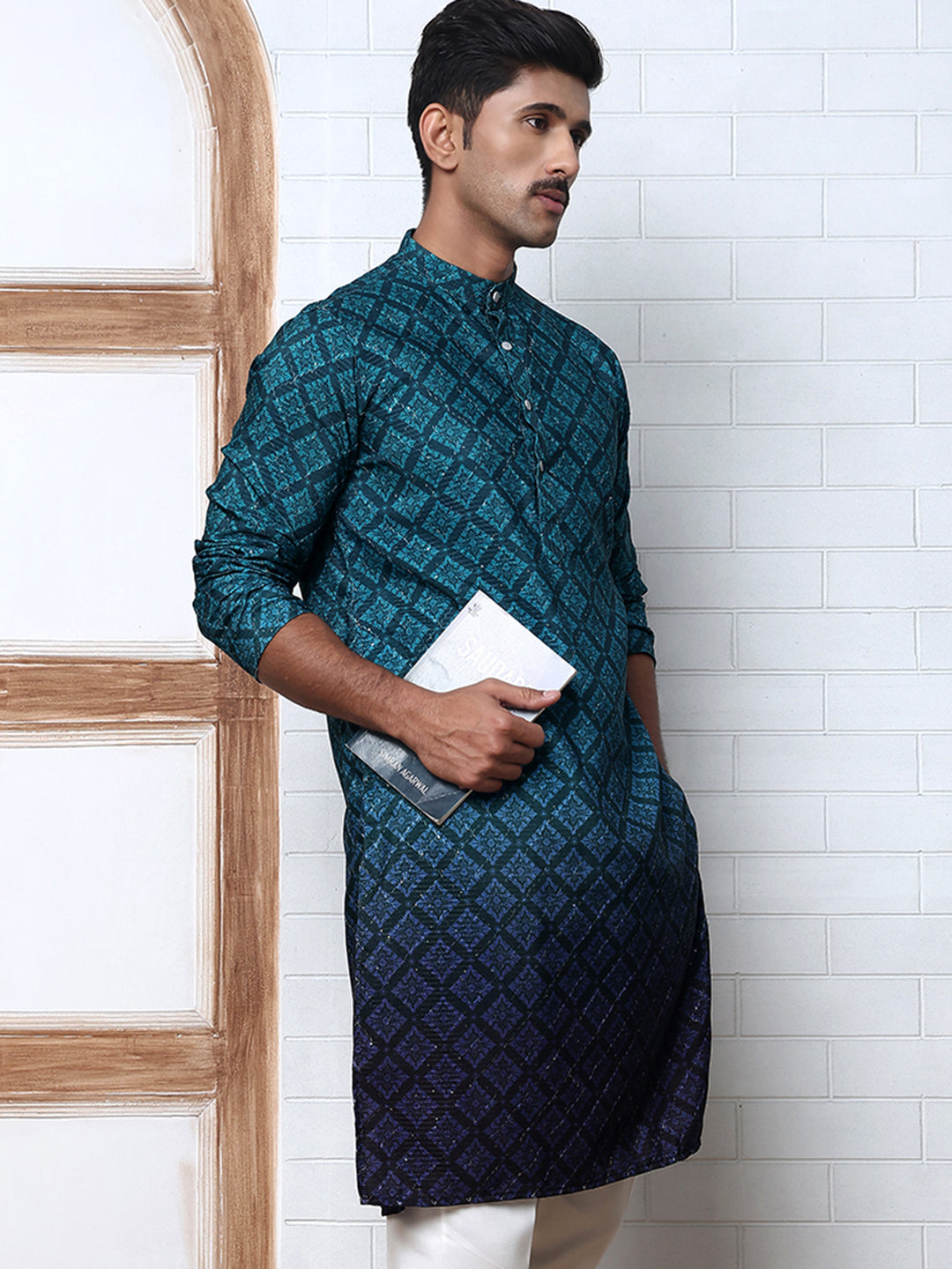 Ombre Printed Kurta For Men ( KO 5074 Teal ) [FF] [K-7-12]
