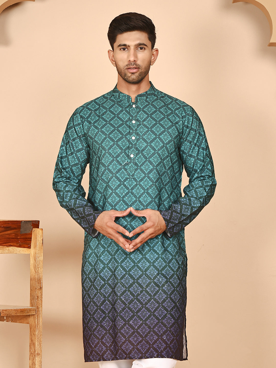 Ombre Printed Kurtas For Men ( KO 5074 Teal ) [FF] [K-7-12]