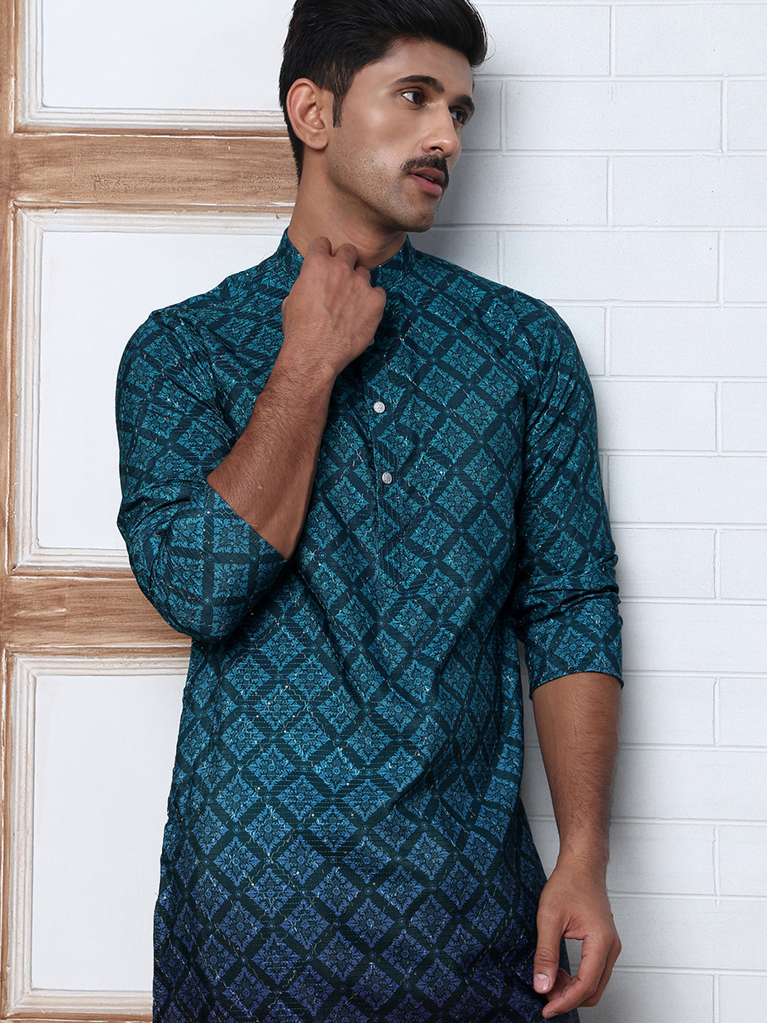 Ombre Printed Kurta For Men ( KO 5074 Teal ) [FF] [K-7-12]