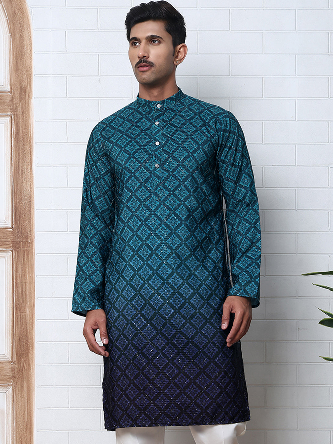 Ombre Printed Kurta For Men ( KO 5074 Teal ) [FF] [K-7-12]