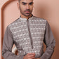 Grey Embroidered With Mirror Work Silk Kurta