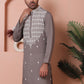 Grey Embroidered With Mirror Work Silk Kurta