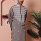 Grey Embroidered With Mirror Work Silk Kurta