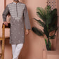 Grey Embroidered With Mirror Work Silk Kurta