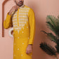 Mustard Embroidered With Mirror Work Silk Kurta