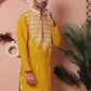 Mustard Embroidered With Mirror Work Silk Kurta