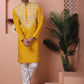 Mustard Embroidered With Mirror Work Silk Kurta