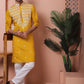 Mustard Embroidered With Mirror Work Silk Kurta