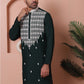 Olive Green Embroidered With Mirror Work Silk Kurta