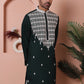 Olive Green Embroidered With Mirror Work Silk Kurta