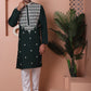 Olive Green Embroidered With Mirror Work Silk Kurta