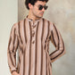 Men's Beige Striped Short Kurtas