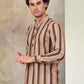 Men's Beige Striped Short Kurtas