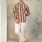 Men's Beige Striped Short Kurtas