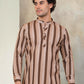 Men's Beige Striped Short Kurtas