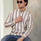 Men's Grey Striped Short Kurtas