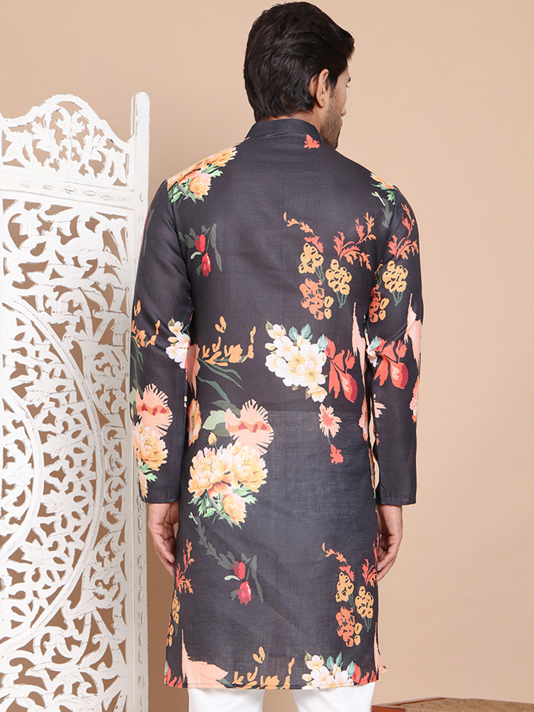 Men's Printed Pure Cotton Kurtas ( KO 5079Black )