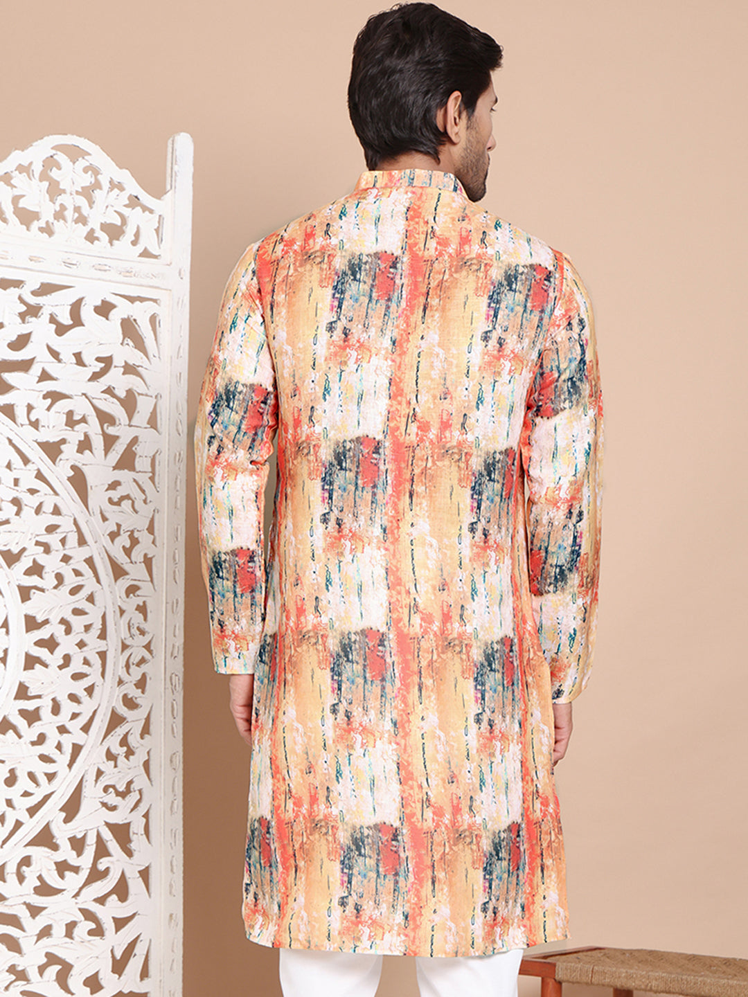 Men's Printed Pure Cotton Kurtas ( KO 5079Orange )
