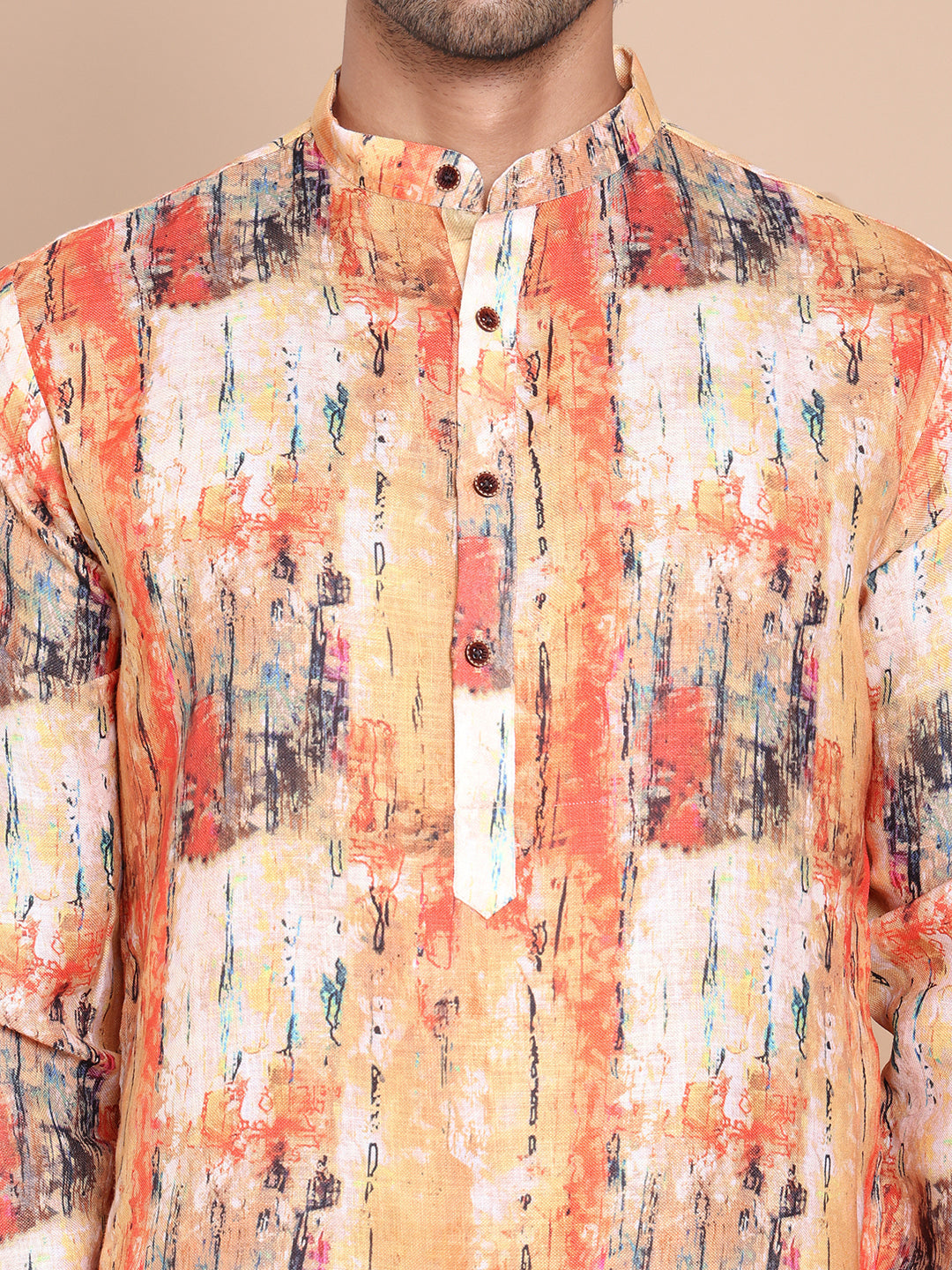 Men's Printed Pure Cotton Kurtas ( KO 5079Orange )