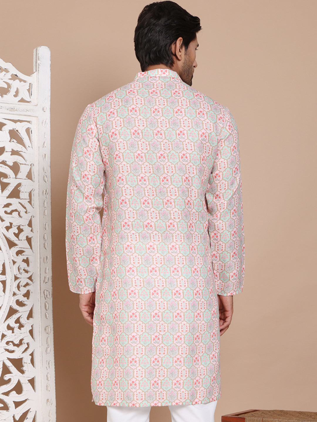 Men's Printed Pure Cotton Kurtas ( KO 5079Peach )