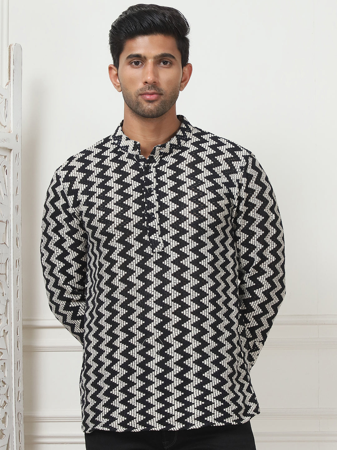 Woven Design Cotton Short kurta for Men