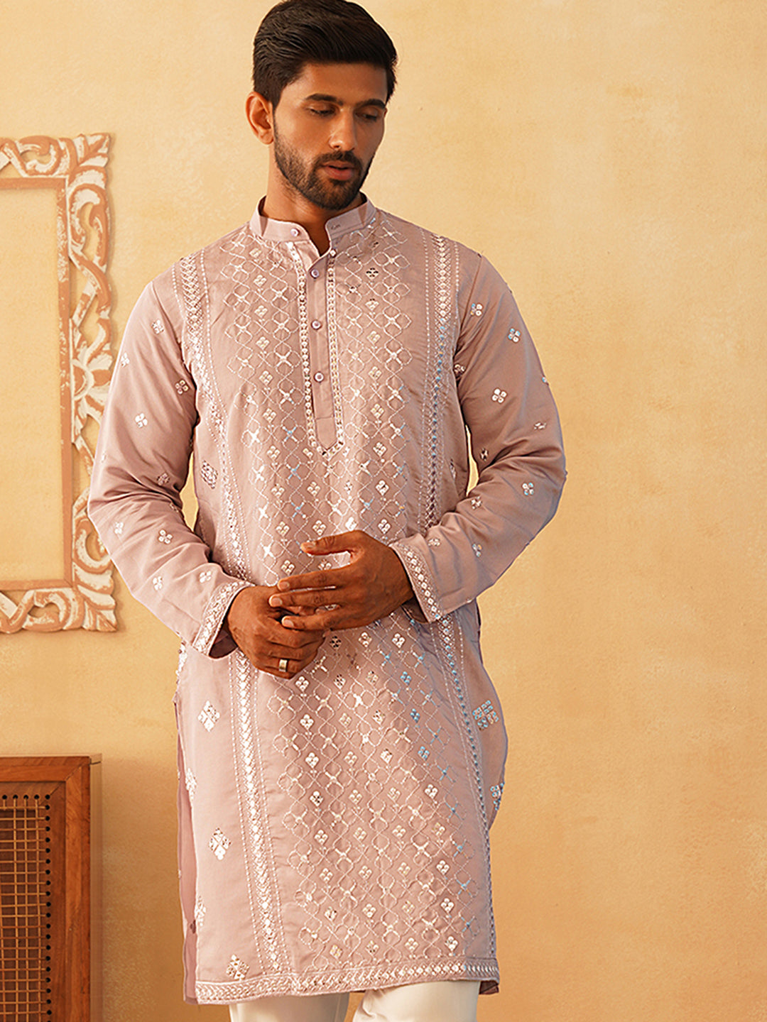 Embroidered & Sequin Cotton Blend Kurtas