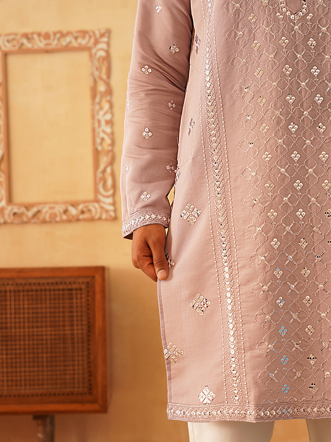 Embroidered & Sequin Cotton Blend Kurtas