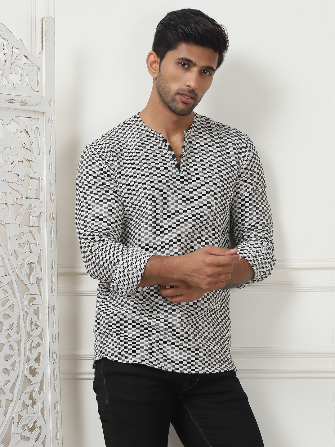 Woven Design Cotton Short kurta for Men