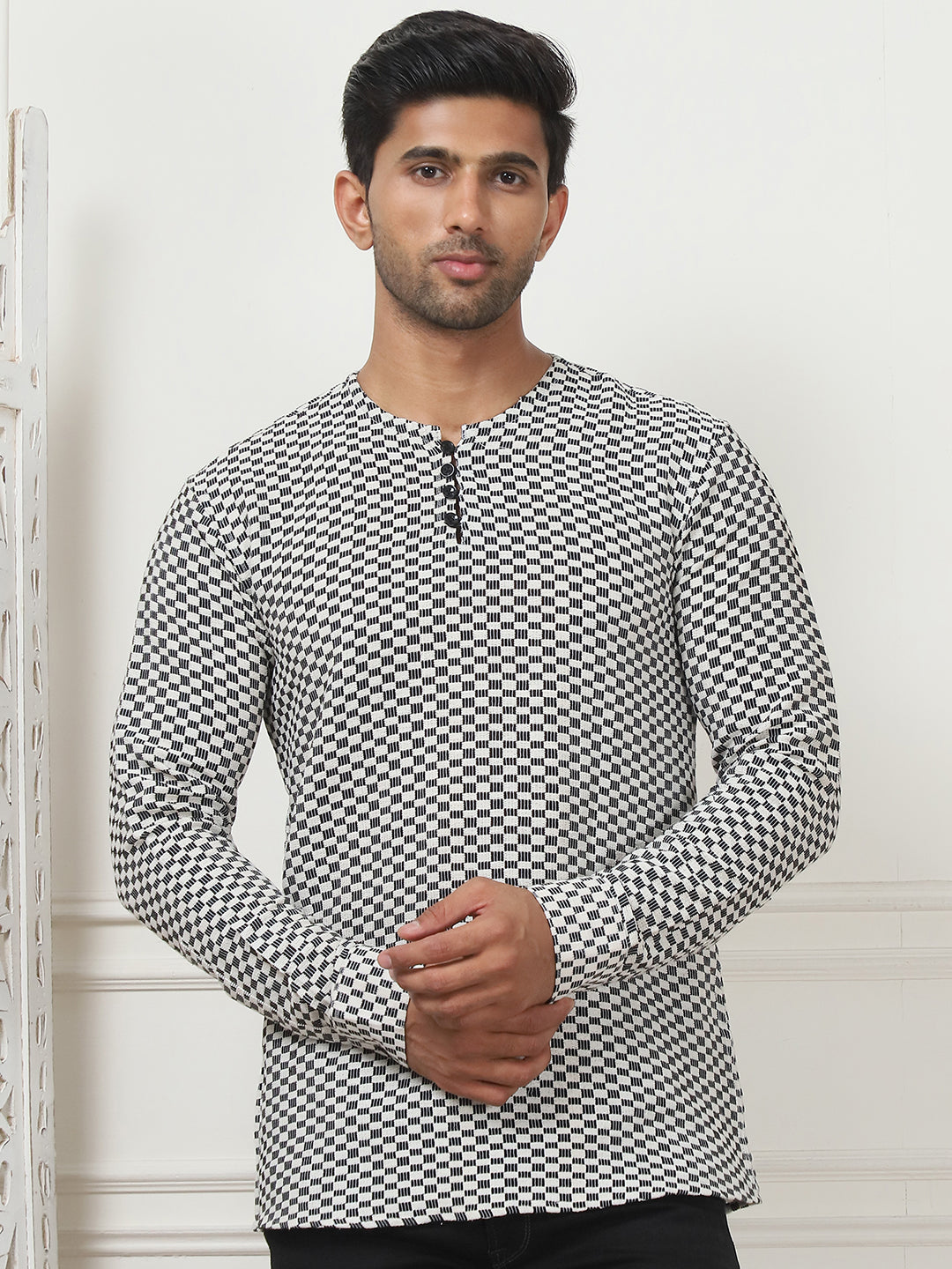 Woven Design Cotton Short kurta for Men