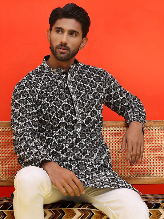 Embroidered Kurtas for Men ( KO 5092 Black ) [FF] [L-16-5-4]