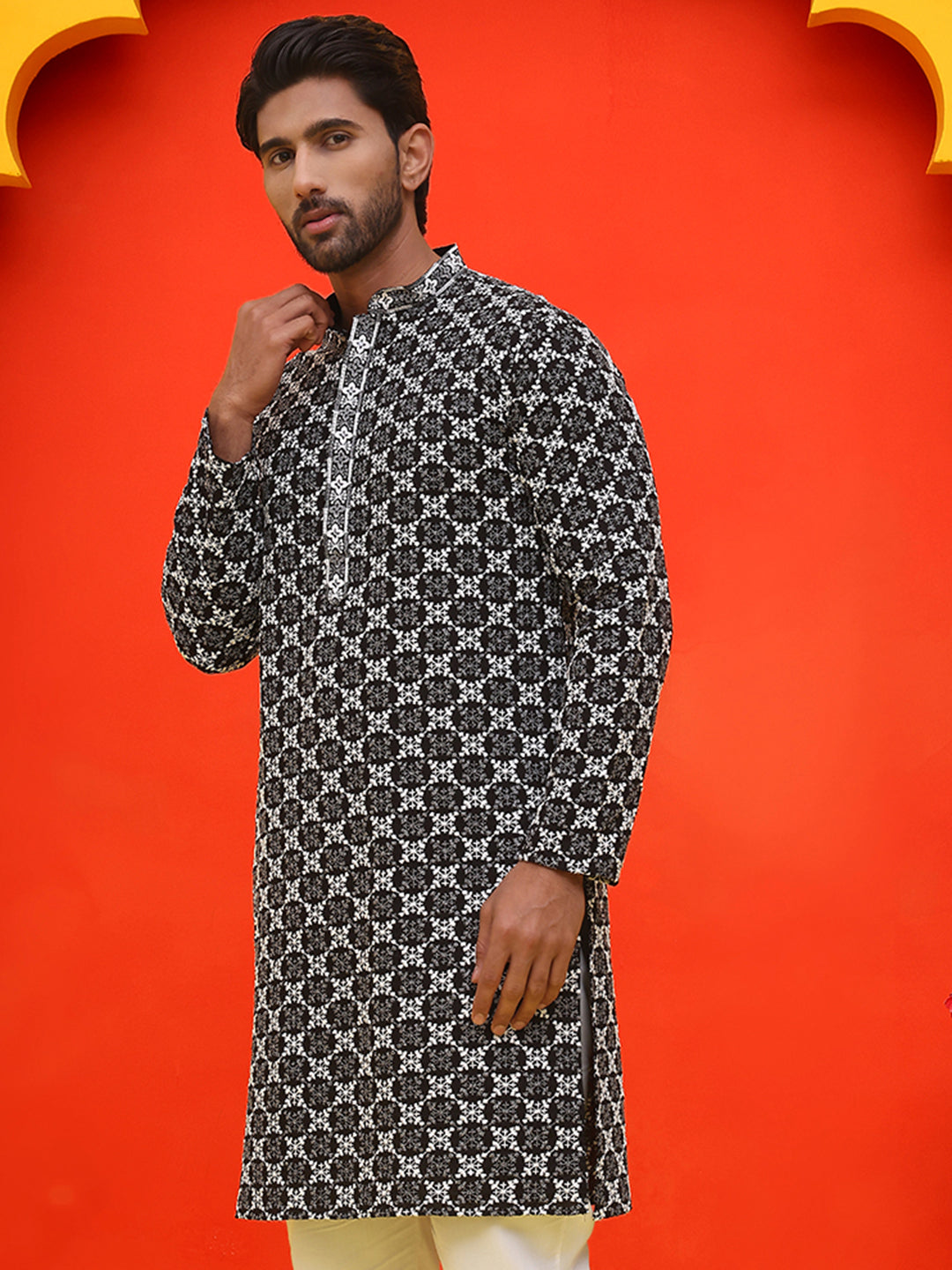 Embroidered Kurtas for Men ( KO 5092 Black ) [FF] [L-16-5-4]