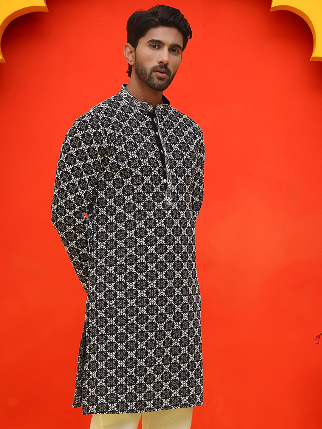 Embroidered Kurtas for Men ( KO 5092 Black ) [FF] [L-16-5-4]