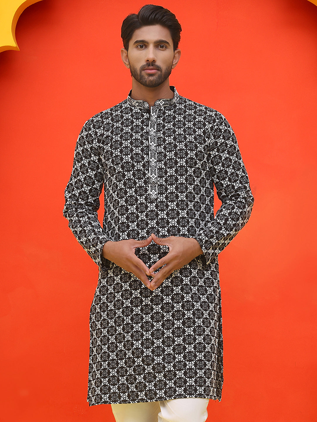 Embroidered Kurtas for Men ( KO 5092 Black ) [FF] [L-16-5-4]
