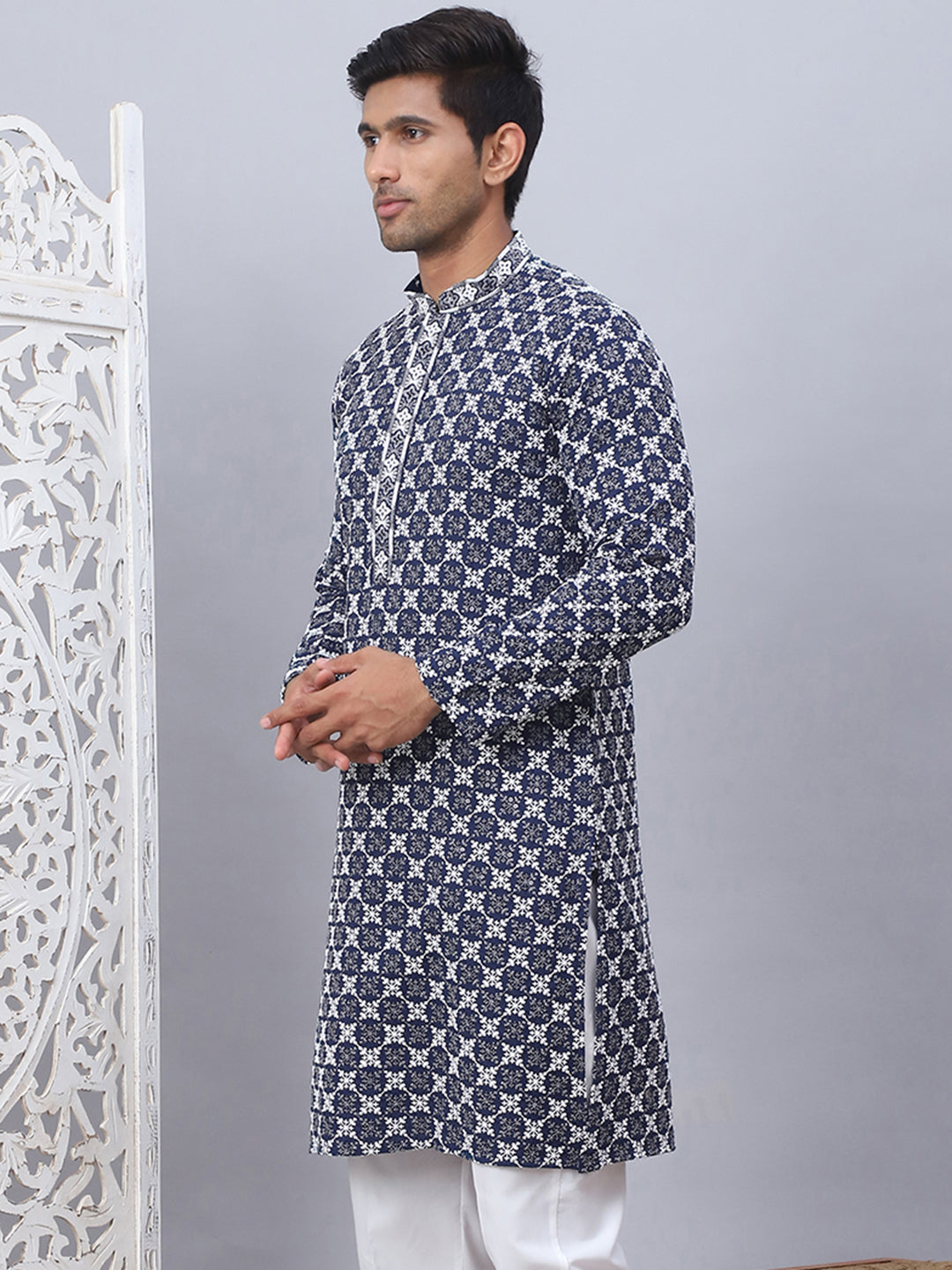Embroidered & Sequins Kurtas for Men. ( KO 5092Navy )