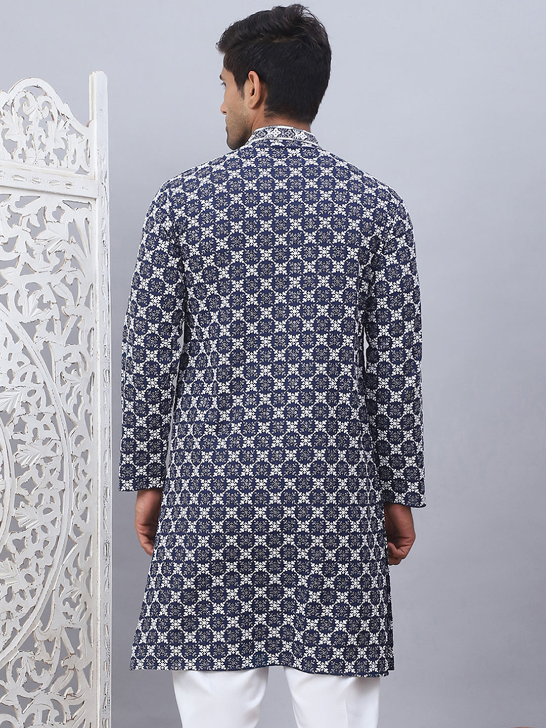 Embroidered & Sequins Kurtas for Men. ( KO 5092Navy )