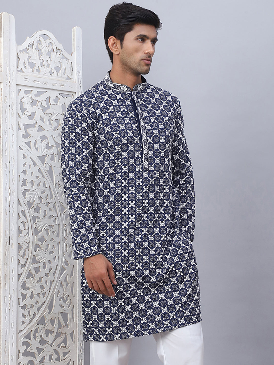 Embroidered & Sequins Kurtas for Men. ( KO 5092Navy )