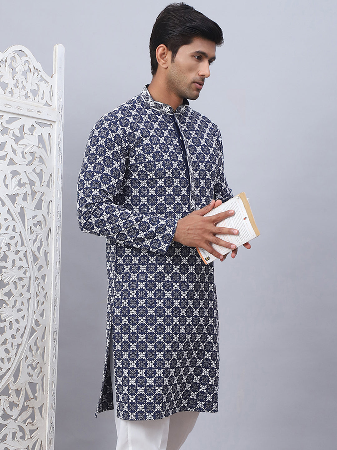 Embroidered & Sequins Kurtas for Men. ( KO 5092Navy )
